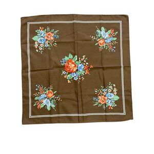 Vintage Scarves By Nathan Brown Floral Polyester Square Scarf 21.25" Machine Was